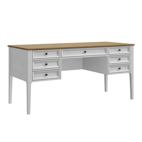 Изображение рабочий стол письменный в детскую или кабинет в стиле лофт или скандинавском стиле классика коллекции "Квадро-С" 07 размеры 1582х760х660 мм (цвет белый лак, белый лак/антик 24, серый 7042/антик 24) для ребенка или подростка