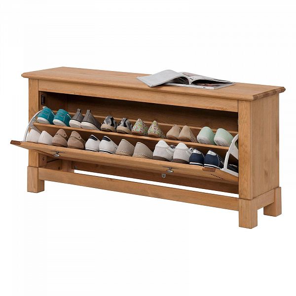 Фото каталог тумба под обувь Рауна 01 из массива сосны размеры 120х56х32 см цвет бейц масло дерево в стиле кантри купить в интернет-магазине СиВер