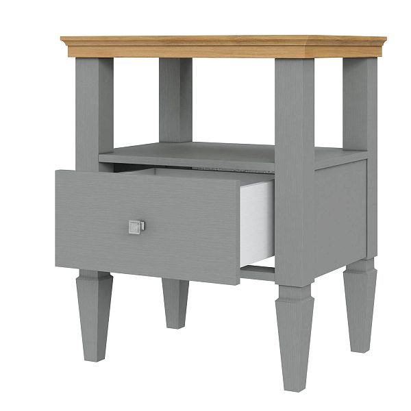 Фото прикроватная тумба в спальню из массива сосны "Ольса" 01 538x646x400, с одним ящиком, серый 7042/антик 24 в стиле кантри в интернет-магазине СиВер