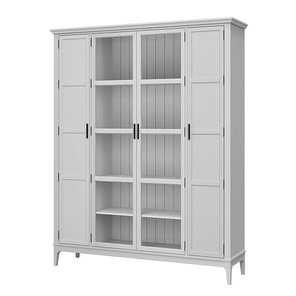 Фото Шкаф для книг «Квадро-С» 422Ф из массива сосны в гостиную в стиле кантри коллекция «Квадро-С» цвет белый лак, белый лак-антик 24, серый 7042-антик 24, дерево размеры 1643х2047х421 в интернет-магазине СиВер