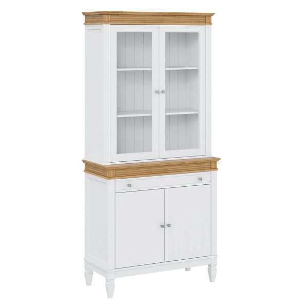 Фото стеллаж из массива сосны в гостиную в стиле кантри коллекция Ольса цвет белый лак, белый лак/антик 24, серый 7042, серый 7042/антик 24, дерево, размеры 102х219х46,5 в интернет-магазине СиВер - успейте купить по скидке