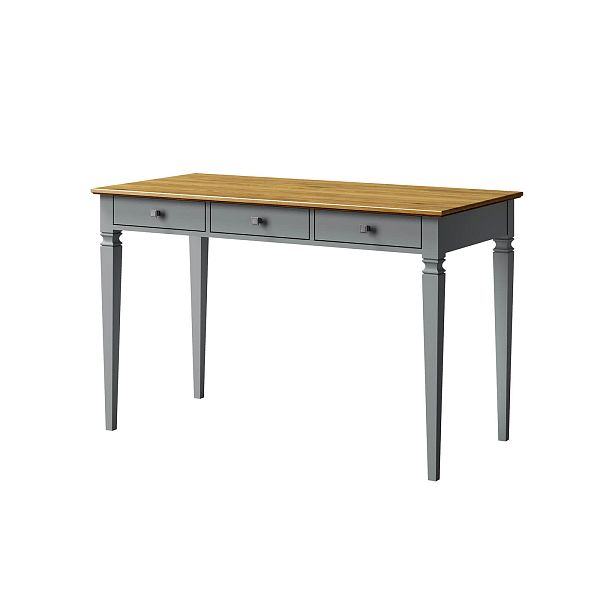 Изображение рабочий стол письменный в детскую или кабинет в стиле лофт или скандинавском стиле классика коллекции "Ольса-С" 003, размеры 121х76х59 см (цвет белый лак, белый лак/антик 24, серый 7042/антик 24) для ребенка или подростка