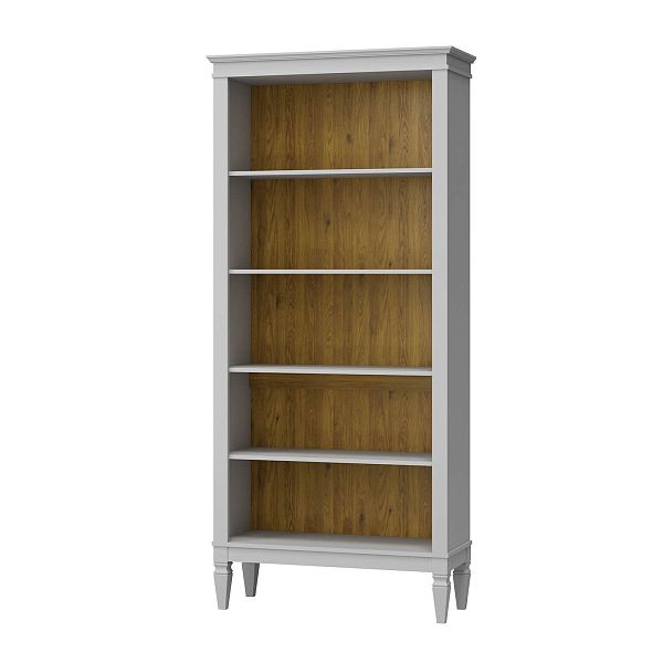 Фото стеллаж из массива сосны в гостиную в стиле лофт или скандинавском стиле коллекция "Ольса-С" цвет белый лак, серый 7042, светлый дерево размеры 93х203х36 в интернет-магазине СиВер