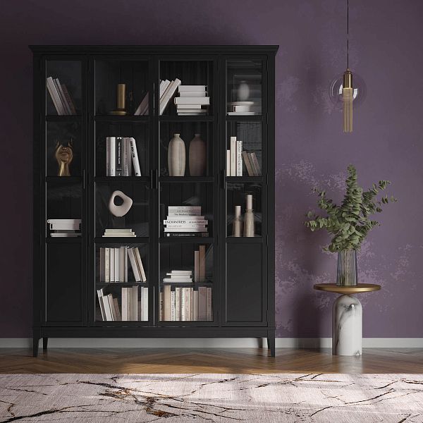 Фото Шкаф для книг «Квадро-С» 422С из массива сосны в гостиную в стиле кантри коллекция «Квадро-С» цвет белый лак, белый лак-антик 24, серый 7042-антик 24, дерево размеры 1643х2047х421 в интернет-магазине СиВер