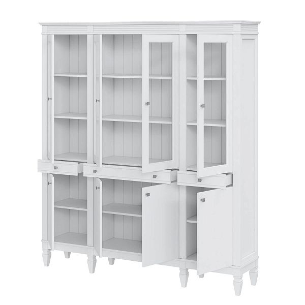 Фото пример широкий стеллаж с квадратными полками из массива сосны в гостиную в стиле лофт или скандинавский коллекция Ольса цвет белый лак, белый лак/антик 24, серый 7042, серый 7042/антик 24, светлый, дерево размеры 181,5х202х38 в интернет-магазине СиВер