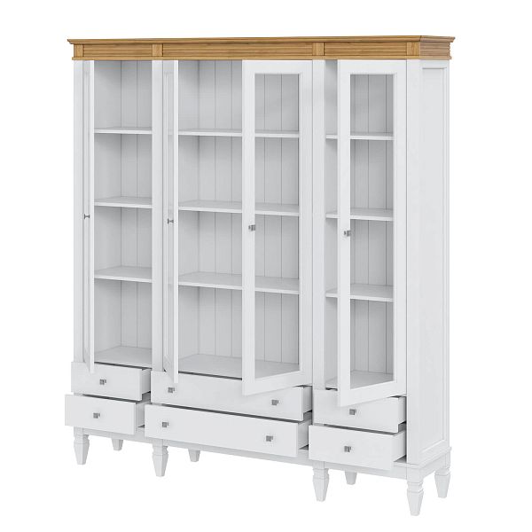 Фото пример широкий стеллаж с квадратными полками из массива сосны в гостиную в стиле лофт или скандинавский коллекция Ольса цвет белый лак, белый лак/антик 24, серый 7042, серый 7042/антик 24, светлый, дерево размеры 181,5х202х38 в интернет-магазине СиВер