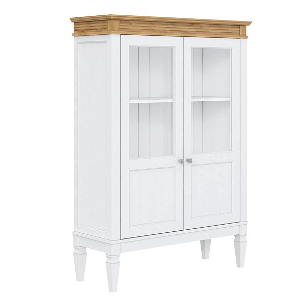 Фото шкаф для посуды из массива сосны в гостиную в стиле кантри коллекция Ольса цвет белый лак, белый лак/антик 24, серый 7042/антик 24, светлый дерево размеры 1021х1437х400 в интернет-магазине СиВер