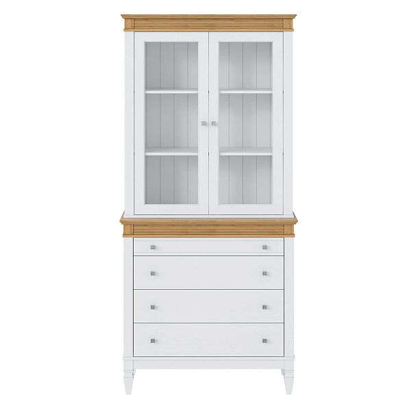 Фото стеллаж из массива сосны в гостиную в стиле кантри коллекция Ольса цвет белый лак, белый лак/антик 24, серый 7042, серый 7042/антик 24, дерево, размеры 102х219х46,5 в интернет-магазине СиВер - успейте купить по скидке