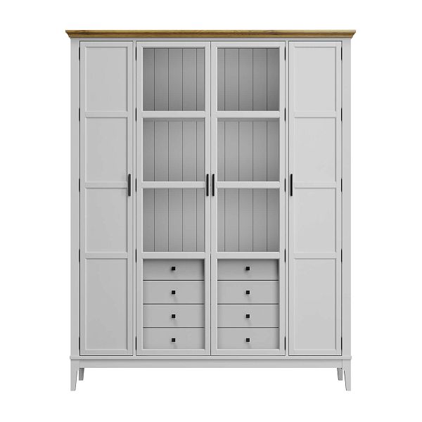 Фото Шкаф для книг «Квадро-С» 422Ф/04 из массива сосны в гостиную в стиле кантри коллекция «Квадро-С» цвет белый лак, белый лак-антик 24, серый 7042-антик 24, дерево размеры 1643х2047х421 в интернет-магазине СиВер