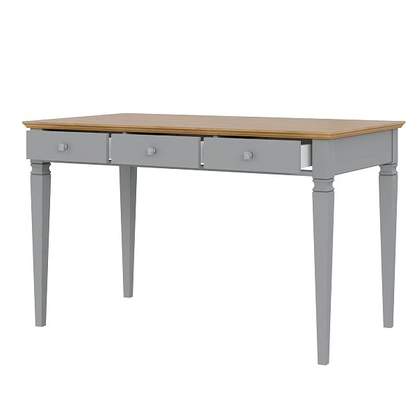 Изображение рабочий стол письменный в детскую или кабинет в стиле лофт или скандинавском стиле классика коллекции "Ольса" 003 размеры 124x76x70 см (цвет белый лак, белый лак/антик 24, серый 7042, серый 7042/антик 24) для ребенка или подростка