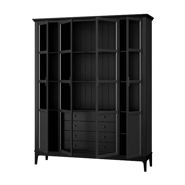 Фото Шкаф для книг «Квадро-С» 422С/04 из массива сосны в гостиную в стиле кантри коллекция «Квадро-С» цвет белый лак, белый лак-антик 24, серый 7042-антик 24, блэк 9, дерево размеры 1643х2047х421 в интернет-магазине СиВер