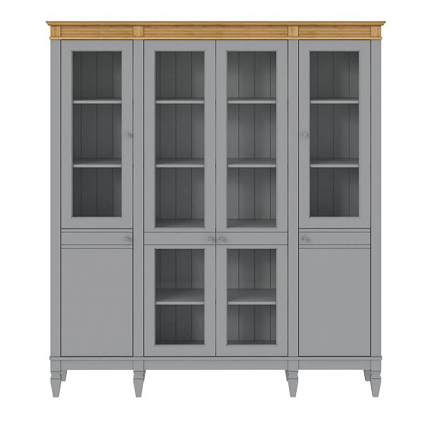 Фото пример широкий стеллаж с квадратными полками из массива сосны в гостиную в стиле лофт или скандинавский коллекция Ольса цвет белый лак, белый лак/антик 24, серый 7042, серый 7042/антик 24, светлый, дерево размеры 181,5х202х38 в интернет-магазине СиВер