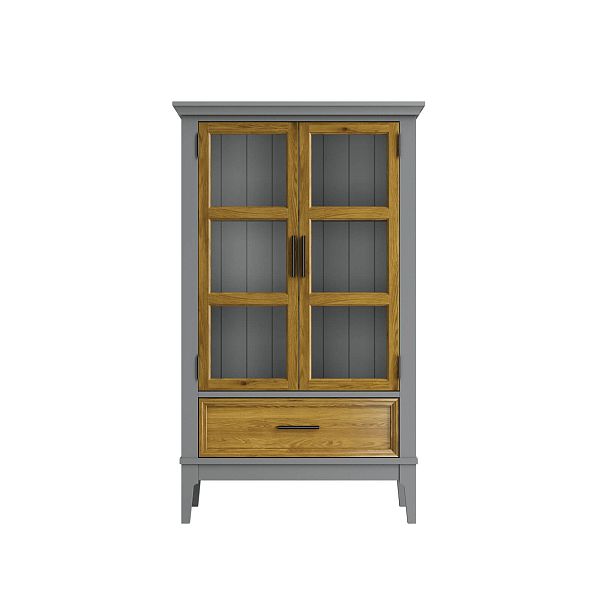 Фото шкаф для посуды из массива сосны в гостиную в стиле кантри коллекция «Квадро-С» цвет белый лак, белый лак-антик 24, серый 7042-антик 24, дерево размеры 757х1272х420 в интернет-магазине СиВер