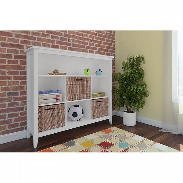 Фото пример светлой мебели для ребенка или подростка в доме белый стеллаж коллекции "Сиело" 77450 153x133x43, белый воск УКВ с полками из массива дерево сосны от интернет-магазина компании СиВер. ММЦ, доставка по РФ, приятные цены