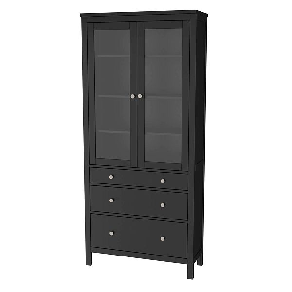 Фото шкаф для посуды из массива сосны в гостиную в стиле кантри коллекция «Кантри» цвет белый лак, блэк, дерево размеры 891х1972х364 в интернет-магазине СиВер