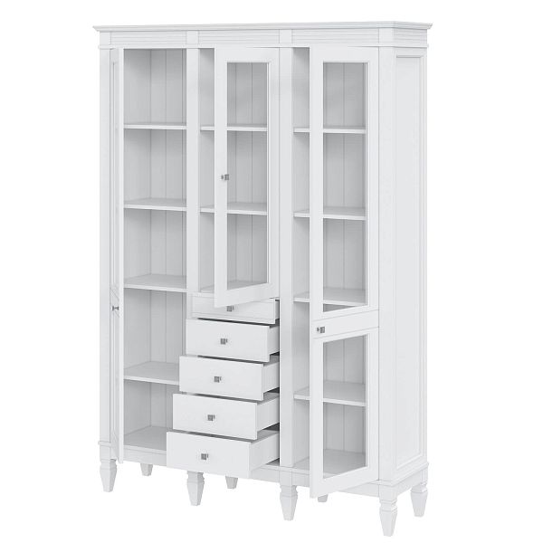 Фото пример широкий стеллаж с квадратными полками из массива сосны в гостиную в стиле лофт или скандинавский коллекция «Ольса» белый лак, белый лак/антик 24, серый 7042, серый 7042/антик 24, светлый, дерево размеры 143х202х38 в интернет-магазине СиВер