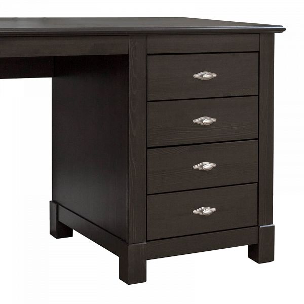 Фото письменный стол из массива сосны с ящиками в стиле кантри коллекция Рауна 08 2-тумбовый цвет колониал темный дерево размеры 165х76х60 в интернет-магазине СиВер