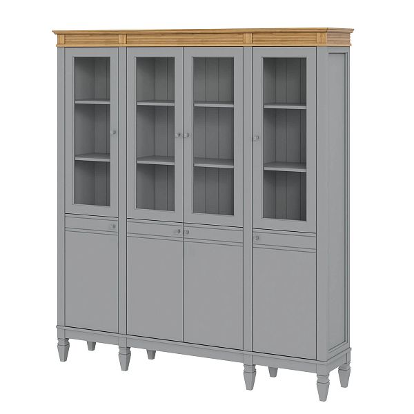 Фото пример широкий стеллаж с квадратными полками из массива сосны в гостиную в стиле лофт или скандинавский коллекция Ольса цвет белый лак, белый лак/антик 24, серый 7042/антик 24, светлый дерево размеры 181,5х202х38 в интернет-магазине СиВер