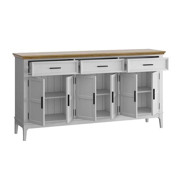 Фото тумба «Квадро-С» 063Ф, цвет белый лак, белый лак-антик 24, серый 7042/антик 24, размер 1801x948x420 из массива сосны в интернет-магазине СиВер