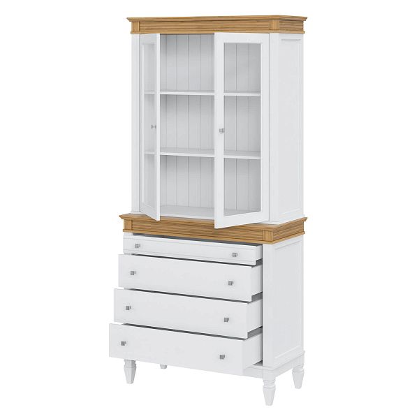 Фото стеллаж из массива сосны в гостиную в стиле кантри коллекция Ольса цвет белый лак, белый лак/антик 24, серый 7042, серый 7042/антик 24, дерево, размеры 102х219х46,5 в интернет-магазине СиВер - успейте купить по скидке