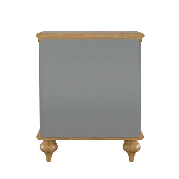 Изображения интерьерное фото прикроватная тумба в стиле неоклассика, лаконичный универсальный дизайн, тумба прикроватная "Рандеву" 01 493x635x405 (белый лак/антик 24, серый 7042/антик 24) из массива сосны в спальню или детскую