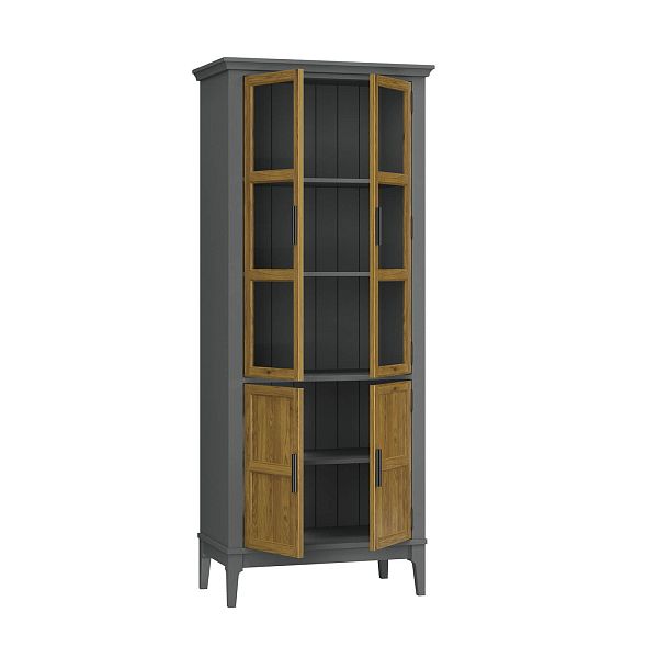 Фото Шкаф для посуды «Квадро-С» 22GT-185 из массива сосны. Цвет белый лак, белый лак-антик 24, серый 7042-антик 24, идеально для стиля сканди, минимал, лофт. С доставкой по России. Материал - массив сосны, размер - 757х1846х420 мм. в интернет-магазине СиВер