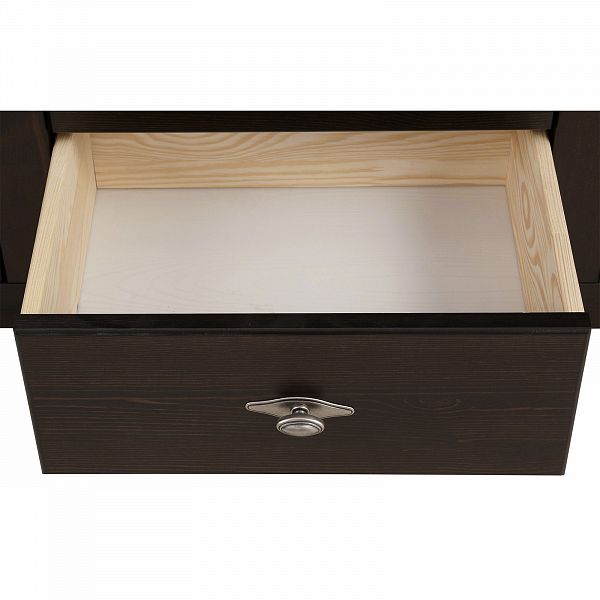 Картинка комод на ножках 4 ящиками и 2 дверцами из массива сосны коллекция Рауна темный цвет колониал размеры 149х84х37 купить в интернет-магазине Сивер