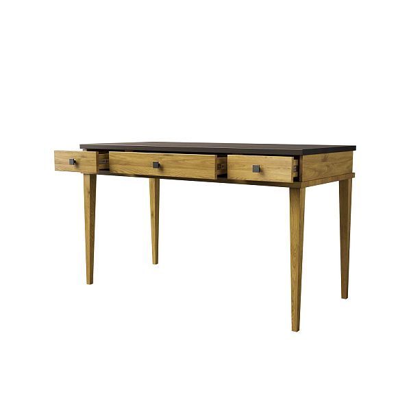 Фото письменный стол из массива сосны с 3 ящиками в стиле кантри коллекция Бон Вояж цвет антик 24-колониал, дерево размеры 1288*768*600 в интернет-магазине СиВер