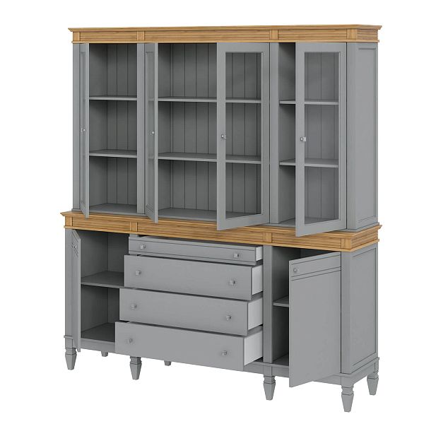 Фото стеллаж из массива сосны в гостиную в стиле кантри коллекция Ольса цвет белый лак, белый лак/антик 24, серый 7042, серый 7042/антик 24, дерево, размеры 200х219х46,5 в интернет-магазине СиВер - успейте купить по скидке