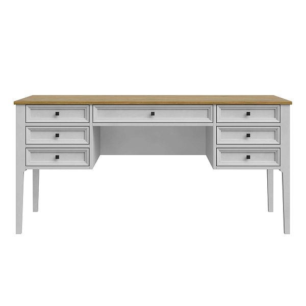 Изображение рабочий стол письменный в детскую или кабинет в стиле лофт или скандинавском стиле классика коллекции "Квадро-С" 07 размеры 1582х760х660 мм (цвет белый лак, белый лак/антик 24, серый 7042/антик 24) для ребенка или подростка