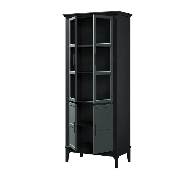 Фото Шкаф для посуды «Квадро-С» 22GT-185 из массива сосны. Цвет белый лак, белый лак-антик 24, серый 7042-антик 24, идеально для стиля сканди, минимал, лофт. С доставкой по России. Материал - массив сосны, размер - 757х1846х420 мм. в интернет-магазине СиВер