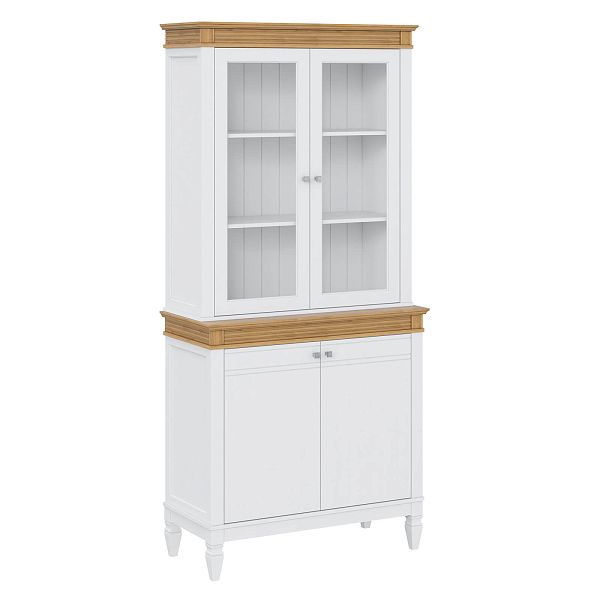 Фото стеллаж из массива сосны в гостиную в стиле кантри коллекция Ольса цвет белый лак, белый лак/антик 24, серый 7042, серый 7042/антик 24, дерево, размеры 102х219х46,5 в интернет-магазине СиВер - успейте купить по скидке