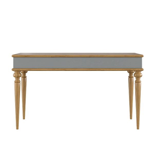 Изображение рабочий белый, серый стол письменный в детскую или кабинет в стиле лофт или скандинавском стиле классика коллекции "Рандеву" 03 (белый лак/антик 24, серый 7042/антик 24) из массива сосны, 136,5х77,7х70 для ребенка или подростка