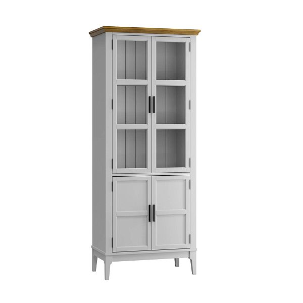 Фото Шкаф для посуды «Квадро-С» 22GT-185 из массива сосны. Цвет белый лак, белый лак-антик 24, серый 7042-антик 24, идеально для стиля сканди, минимал, лофт. С доставкой по России. Материал - массив сосны, размер - 757х1846х420 мм. в интернет-магазине СиВер