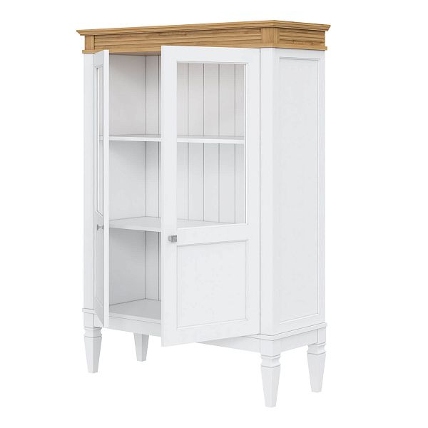 Фото шкаф для посуды из массива сосны в гостиную в стиле кантри коллекция Ольса цвет белый лак, белый лак/антик 24, серый 7042/антик 24, светлый дерево размеры 1021х1437х400 в интернет-магазине СиВер