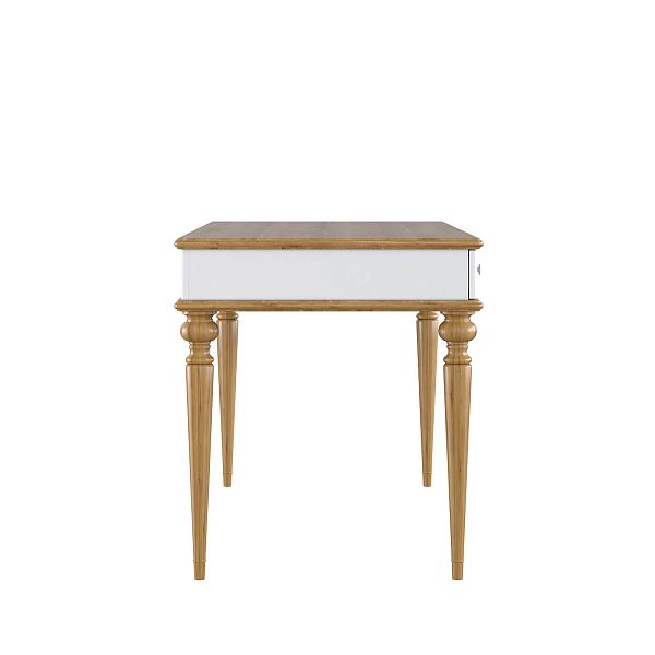 Изображение рабочий белый, серый стол письменный в детскую или кабинет в стиле лофт или скандинавском стиле классика коллекции "Рандеву" 03 (белый лак/антик 24, серый 7042/антик 24) из массива сосны, 136,5х77,7х70 для ребенка или подростка