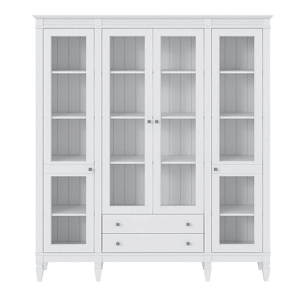 Фото пример широкий стеллаж с квадратными полками из массива сосны в гостиную в стиле лофт или скандинавский коллекция Ольса цвет белый лак, белый лак/антик 24, серый 7042, серый 7042/антик 24, светлый дерево размеры 181,5х202х38 в интернет-магазине СиВер