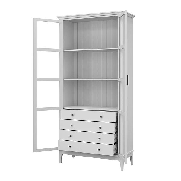 Фото Шкаф для книг «Квадро-С» 220/04 из массива сосны в гостиную в стиле кантри коллекция «Квадро-С» цвет белый лак, белый лак-антик 24, серый 7042-антик 24, дерево размеры 995х2047х421 в интернет-магазине СиВер