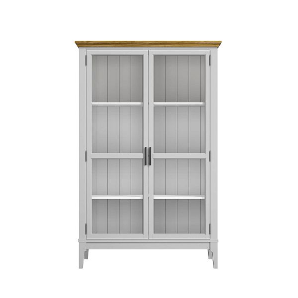 Фото шкаф для посуды из массива сосны в гостиную в стиле кантри коллекция «Квадро-С» цвет белый лак-серый 7042, белый лак-антик 24, серый 7042-антик 24, дерево размеры 999х1553х420 в интернет-магазине СиВер
