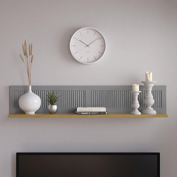 Фото настенная полка в стиле кантри коллекция "Рандеву" 1211x228x235 (белый лак/антик 24, серый 7042/анти 24) из массива сосны в интернет-магазине СиВер