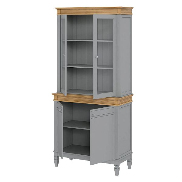 Фото стеллаж из массива сосны в гостиную в стиле кантри коллекция Ольса цвет белый лак, белый лак/антик 24, серый 7042, серый 7042/антик 24, дерево, размеры 102х219х46,5 в интернет-магазине СиВер - успейте купить по скидке