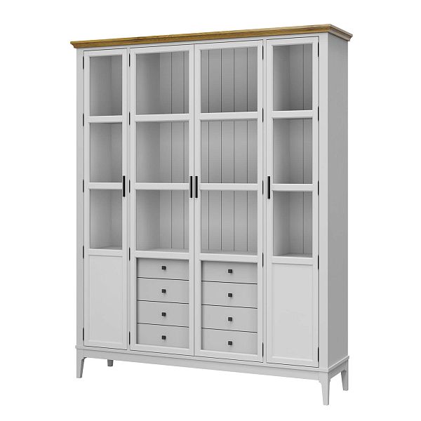 Фото Шкаф для книг «Квадро-С» 422С/04 из массива сосны в гостиную в стиле кантри коллекция «Квадро-С» цвет белый лак, белый лак-антик 24, серый 7042-антик 24, дерево размеры 1643х2047х421 в интернет-магазине СиВер