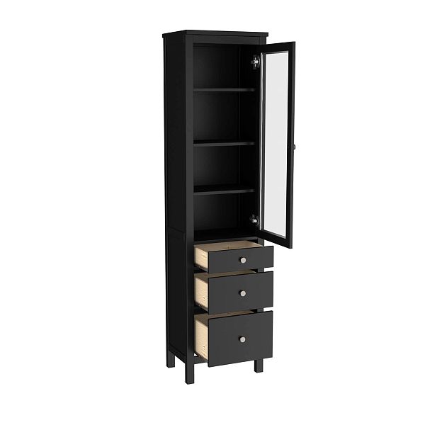 Фото шкаф для посуды из массива сосны в гостиную в стиле кантри коллекция «Кантри» цвет белый лак, блэк, дерево размеры 492х1972х364 в интернет-магазине СиВер