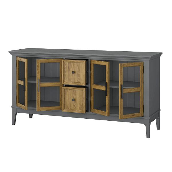 Фото каталог тумба ТВ в гостиную или в спальню из массива сосны "Квадро-С" 42 цвет белый лак, белый лак-антик 24, серый 7042-антик 24, светлый, размеры 1512х765х420 в классическом стиле в интернет-магазине СиВер