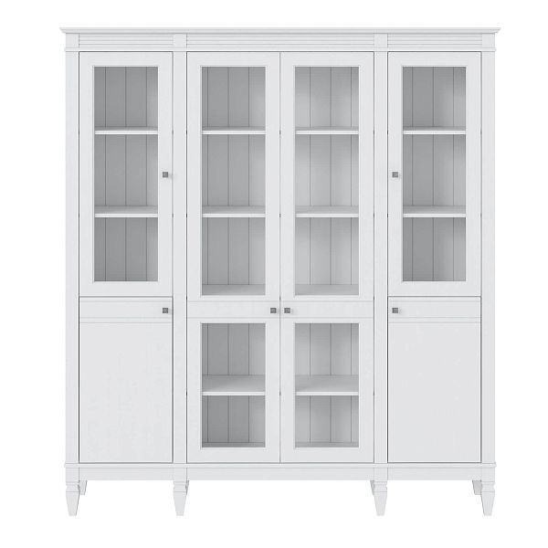 Фото пример широкий стеллаж с квадратными полками из массива сосны в гостиную в стиле лофт или скандинавский коллекция Ольса цвет белый лак, белый лак/антик 24, серый 7042, серый 7042/антик 24, светлый, дерево размеры 181,5х202х38 в интернет-магазине СиВер