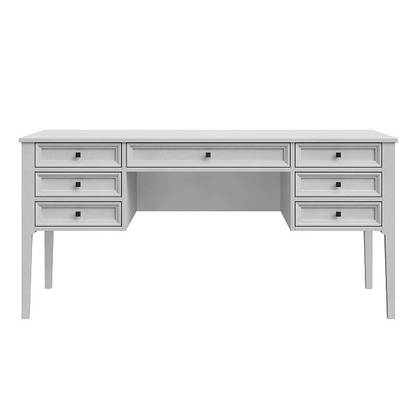 Изображение рабочий стол письменный в детскую или кабинет в стиле лофт или скандинавском стиле классика коллекции "Квадро-С" 07 размеры 1582х760х660 мм (цвет белый лак, белый лак/антик 24, серый 7042/антик 24) для ребенка или подростка