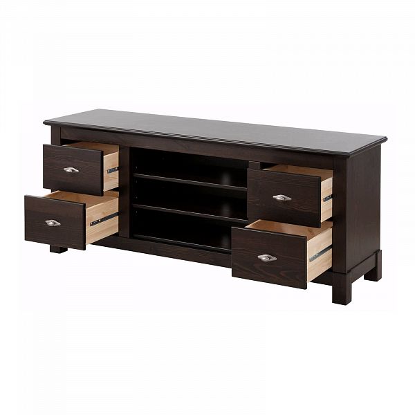 Фото тумба ТВ в гостиную или в спальню из массива сосны Рауна 200 цвет колониал темный почти черный размеры 200х60х42 в стиле кантри в интернет-магазине СиВер