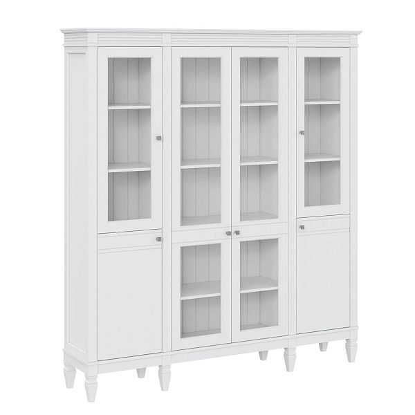 Фото пример широкий стеллаж с квадратными полками из массива сосны в гостиную в стиле лофт или скандинавский коллекция Ольса цвет белый лак, белый лак/антик 24, серый 7042, серый 7042/антик 24, светлый, дерево размеры 181,5х202х38 в интернет-магазине СиВер