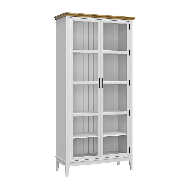 Фото Шкаф для книг «Квадро-С» 220 из массива сосны в гостиную в стиле кантри коллекция «Квадро-С» цвет белый лак, белый лак-антик 24, серый 7042-антик 24, дерево размеры 995х2047х421 в интернет-магазине СиВер