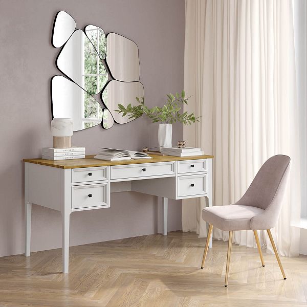 Изображение рабочий стол письменный в детскую или кабинет в стиле лофт или скандинавском стиле классика коллекции "Квадро-С" 05 размеры 1388х760х660 мм (цвет белый лак, белый лак/антик 24, серый 7042, серый 7042/антик 24) для ребенка или подростка